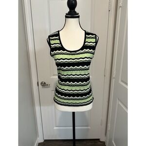 Ming Wang Knit Tank Top Wavy Striped Sleeveless Sweater Retro Vibes Size S